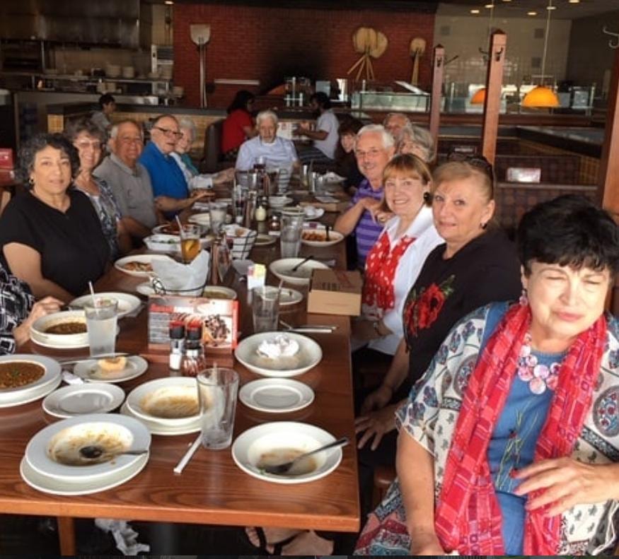 Lodge members dining together at a restaurant